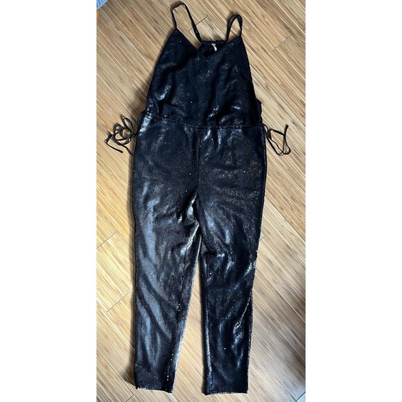 Free People Jumpsuit Womens XS New Years Black Tie Shiny Sequined Pantsuit - Picture 11 of 16
